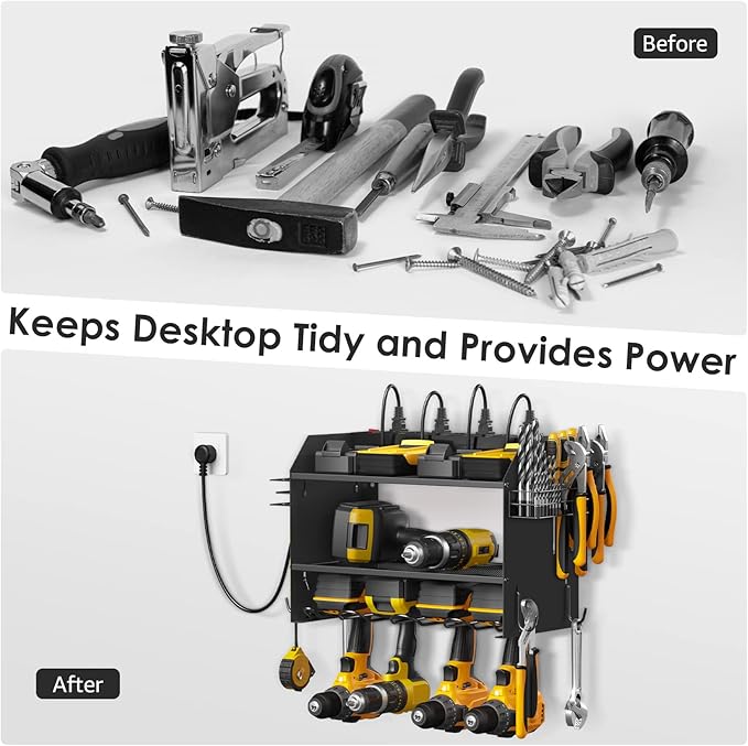 CCCEI Wall Mount Modular Tool Charging Organizer, Black, 1 Pack, 3 Tier.