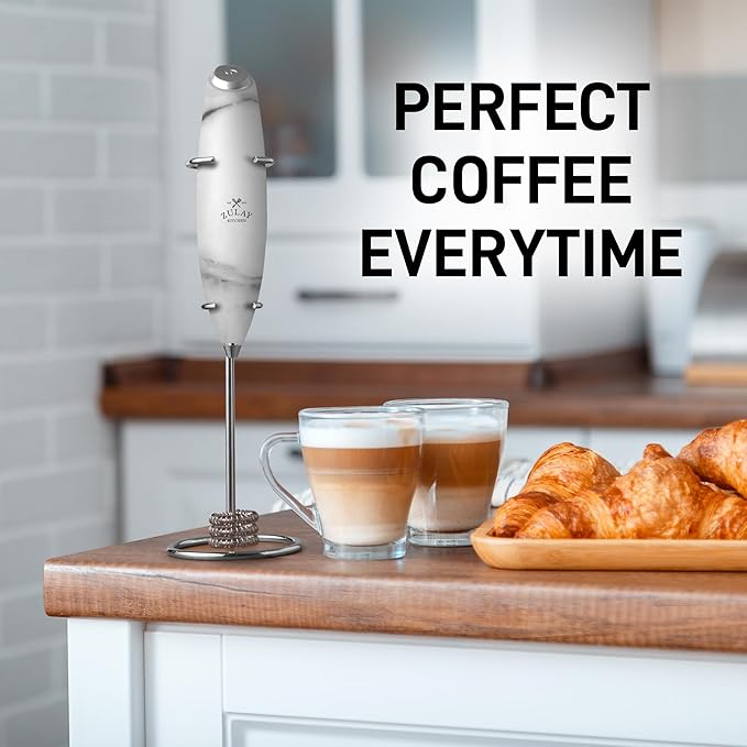 Zulay Kitchen Powerful Milk Frother Wand With Duracell Batteries - Ultra Fast Handheld Drink Mixer - Electric Whisk Foam Maker for Coffee, Lattes, Cappuccino & Matcha - Triple Whisk - Onyx Marble
