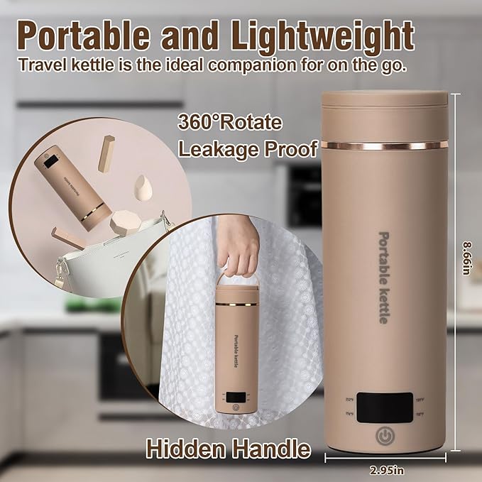 Touxila Portable Electric Kettle for Travel 120V, 13.5oz, 4 Temp Settings