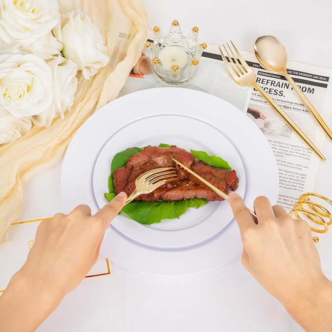 Supernal 180pcs Gold Plastic Silverware Set, Disposable Cutlery