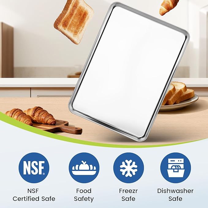 BIEAMA 6 Pack Stainless Steel Toaster Oven Baking Sheets, 17.3 x 12.2 in