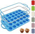 Socisen 2 Packs 24 Cups Silicone Muffin Pan with Metal Reinforced Frame Mini Size Cupcake Pan Tray Egg Bites Cookie Molds Muffin Tin Tart Pans chocoflan mold Baking Sheet Set Breakfast Sandwiches