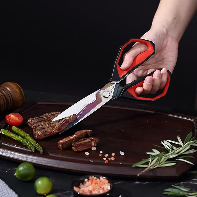 LIVINGO 9" Sharp Kitchen Scissors for Food Titanium Coated Stainless Steel