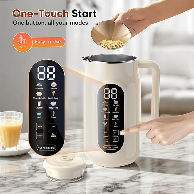 10-in-1 Nut Milk Maker Machine, 42oz Plant-Based Milk Blender with IMD Screen – Self-Cleaning, 12H Delay Start, Keep Warm, Automatic for Soy/Oat/Almond Milk, Juice, Smoothie, Soup, Boil Water & Cream