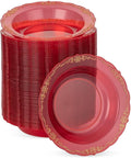 Bestluck 100 Pack Clear Red Plastic Bowls with Gold Rim