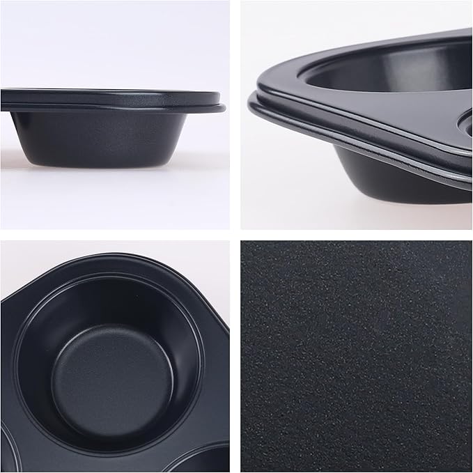 DRMHM Muffin-Pan for Baking, Nonstick Cake Pan 12 Cups, 3 Pack Cup Premium Cheesecake Pans, Cupcake Baking Pan for Oven 10.4 * 7.1 * 1.2in Black