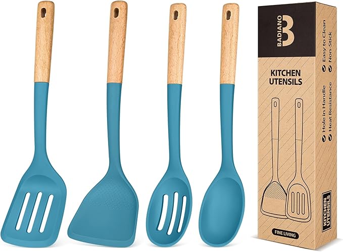 Badiano Silicone Cooking Utensils Set, Safe for Nonstick Cookwares, Blue