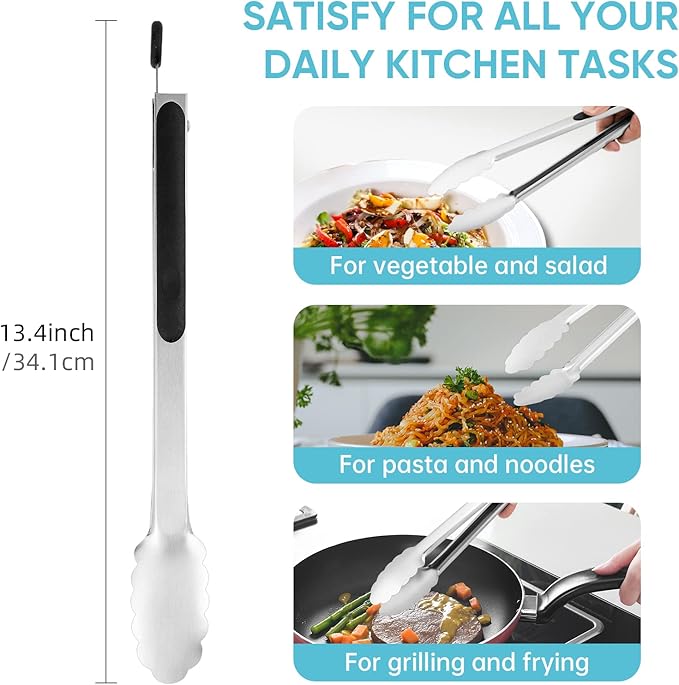 12-Inch Kitchen Tongs for Cooking,Heat-Resistant Stainless Steel Tong,Black