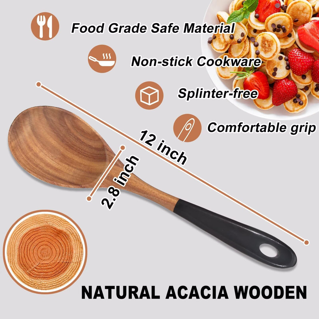 2 Large Wooden Spoons for Cooking Non Toxic Mixing Wood Serving Spoon Set