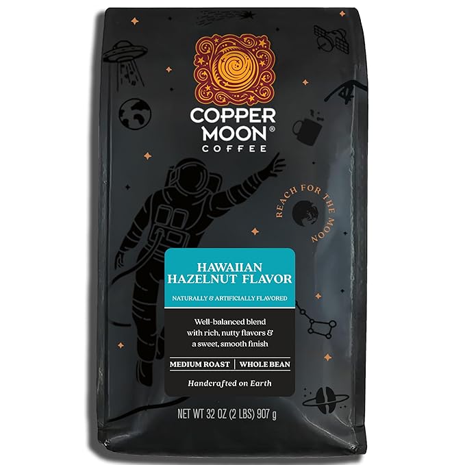 Copper Moon Whole Bean Coffee, Medium Roast, Hawaiian Hazelnut Blend, 2 lb