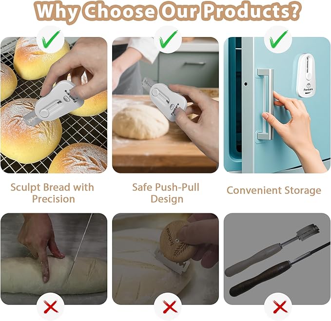 Fenikara Premium Magnetic Bread Lame & Versatile Bread Scoring Tool - Professional Sourdough Scoring Tool and Lame Bread Tool with 10 Razor Blades & Scoring Patterns Booklet (light gray)