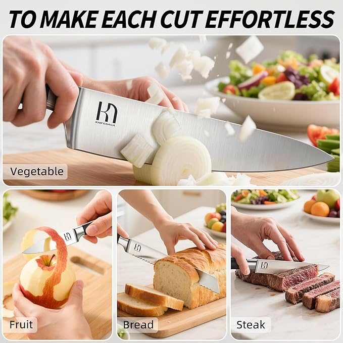 KnifeSaga 15 Pcs Japanese Knives Set for Kitchen, Razor Sharp, Professional