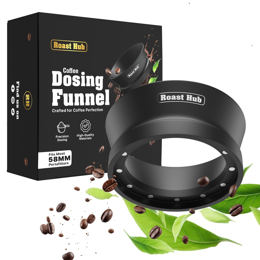Roast Hub 58mm Magnetic Dosing Funnel for Portafilter Espresso Machine ~ High Strength 12 Magnet Design ~ Fits Most Express Coffee Machines ~ Home Barista Espresso Portafilter Adapter ~ UK Brand