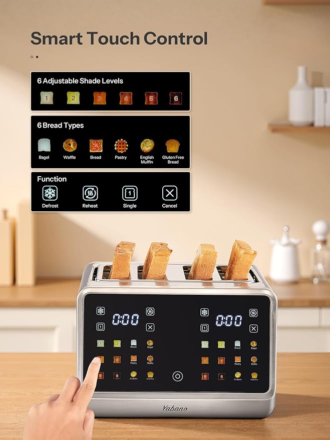 Yabano 4-Slice Toaster Smart Touch Control with Extra Wide Slots