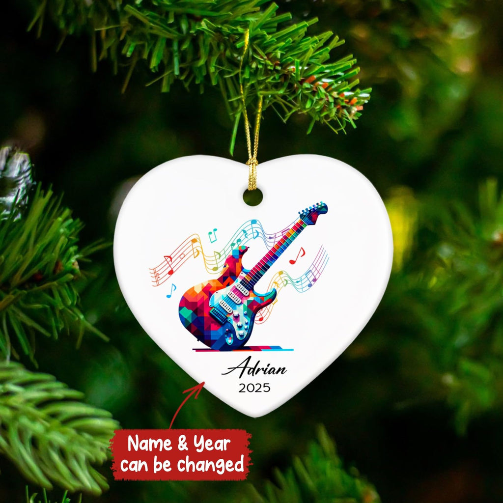 Electric Guitar Xmas Tree Ceramic Ornament 2026, Personalized Electric Guitar Lovers Ornaments Keepsake, Guitarist Ceramic Ornament Christmas, Custom Name & Year Musical Instrument Player Ornaments