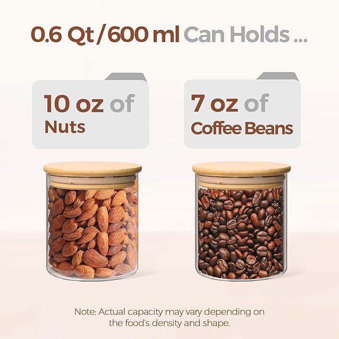 ComSaf Glass Storage Containers With Lids 0.6 Qt, 9 Pack Small Glass Jars