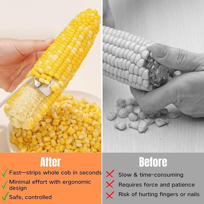 2 Pack Corn Peeler for Corn on the Cob, Stainless Steel Corn Cob Stripper Tool Long Handle Efficient Cob Remover Sweet Corn Cutter Removing Kernels for Home, Kitchens, Restaurant Chefs, Soups, Salads