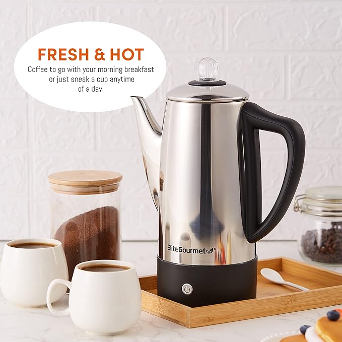 Elite Gourmet EC812 Electric 12-Cup Coffee Percolator, Stainless Steel