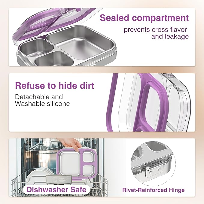 HOMEKOL Stainless Steel Bento Lunch Box, Purple, 3.3Cups