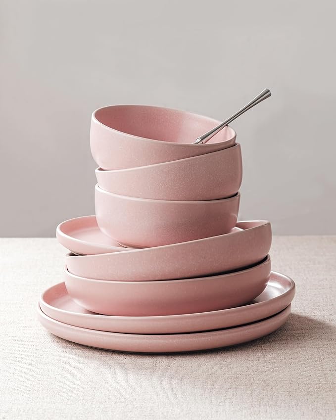 Famiware Milkyway 12-Piece Stoneware Dinnerware Set, Light Pink