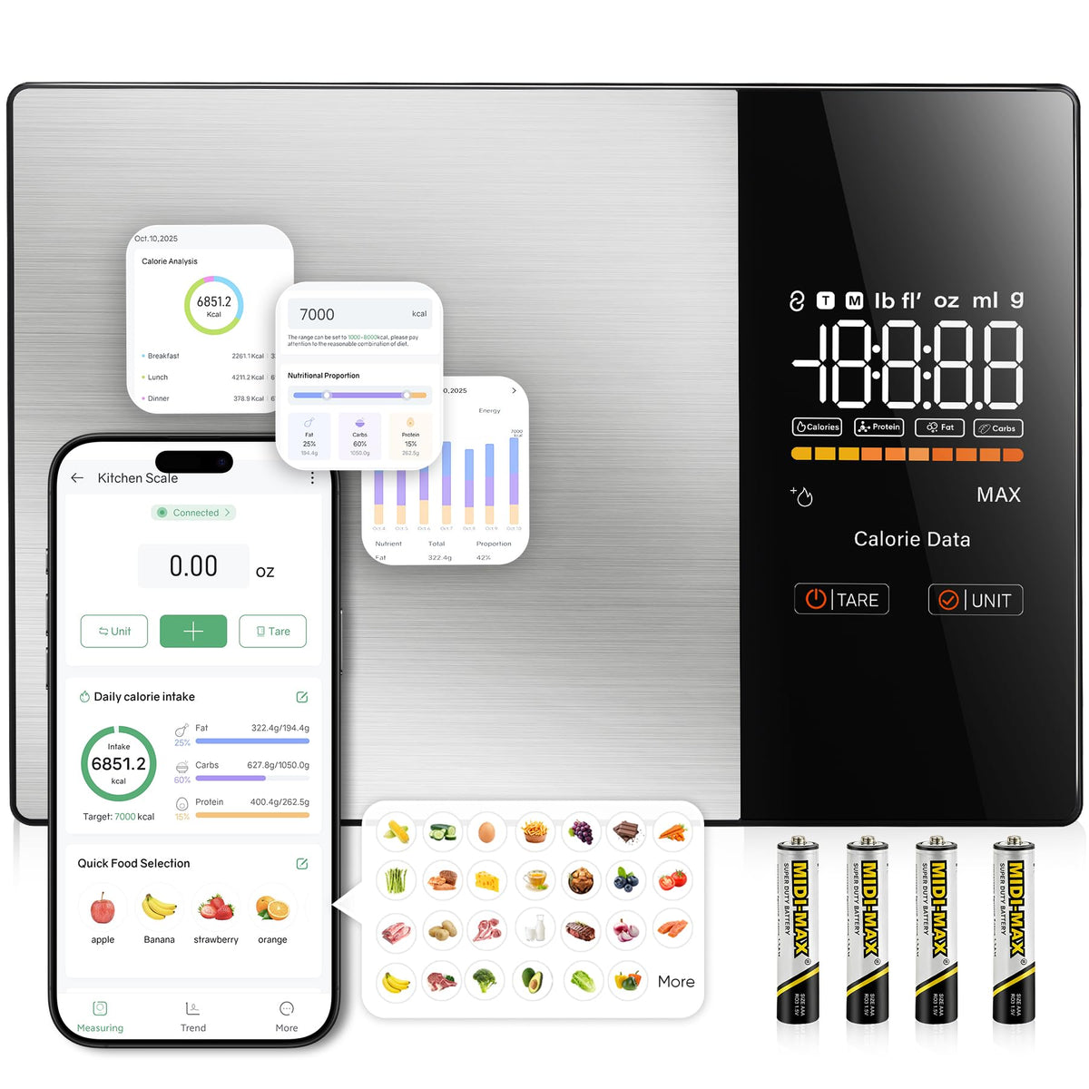 Food Kitchen Scale with Nutritional Calculator, Tracks 23 Nutrients