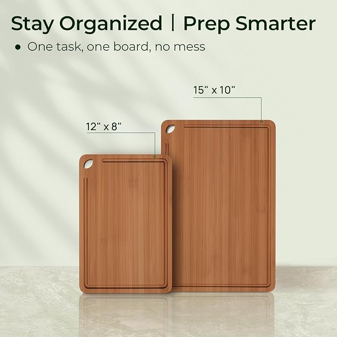 Keechee Carbonized Bamboo Cutting Board Set of 2, Wood Kitchen Boards