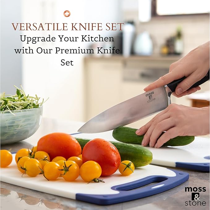 Moss & Stone 7 Pcs Small Kitchen Knife Set with Block, Stainless Steel