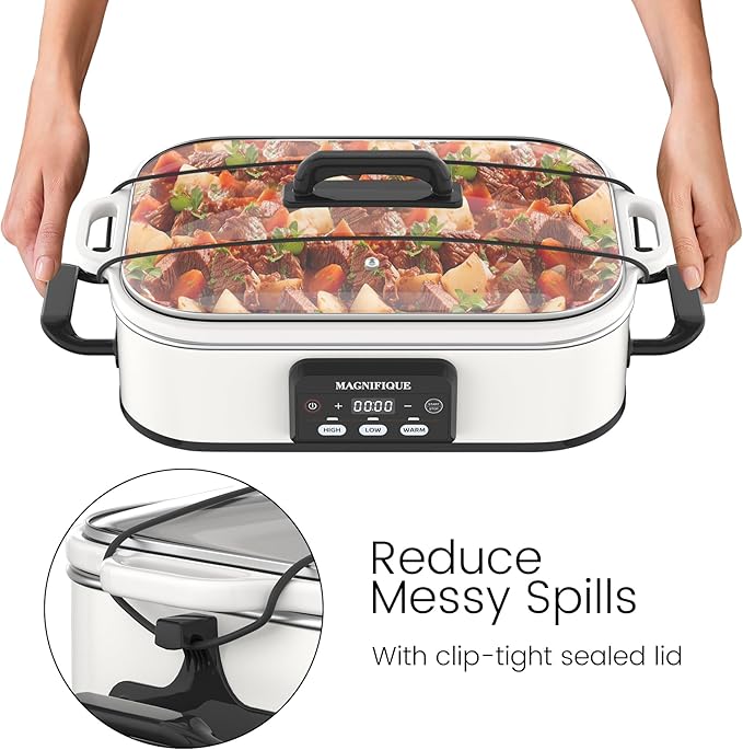 4 Quart Casserole Programmable Slow Cooker with Ceramic Baking Dish - Perfect Kitchen Small Appliance for Family Dinners, Oven Safe and Durable Bakeware for Lasagna, Roasts, White