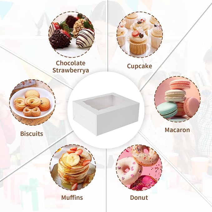 PFAMKEER Bento Cake Box With Cupcakes, Clear Window 9 Holes Bento Combination,12 Sets: Cookie Boxes Fit 8 Regular Cupcake and Mini Cakes, Christmas Wedding Birthday Party (White/clear, 1+8/12pcs)