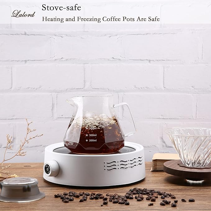 Lalord Pour Over Coffee Maker, 20 oz Borosilicate Glass Carafe with 100 pcs V60 Paper Filter, Walnut Handle & Glass Lid, Drip Coffee Maker for Home Café Restaurant Camping, 600 ml, Clear