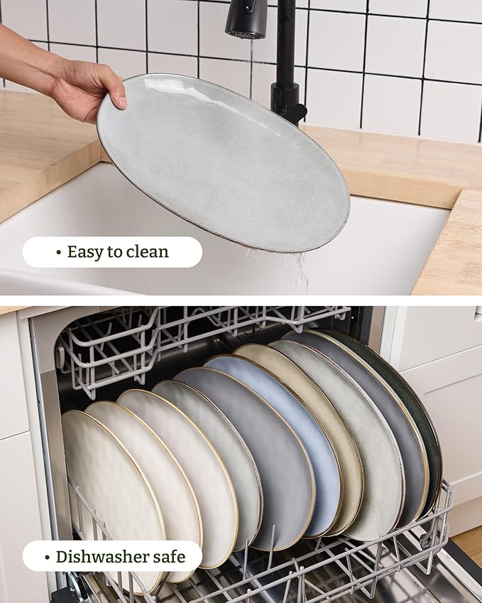 famiware Serving Platters Set of 3 Sizes - Oval, Grey