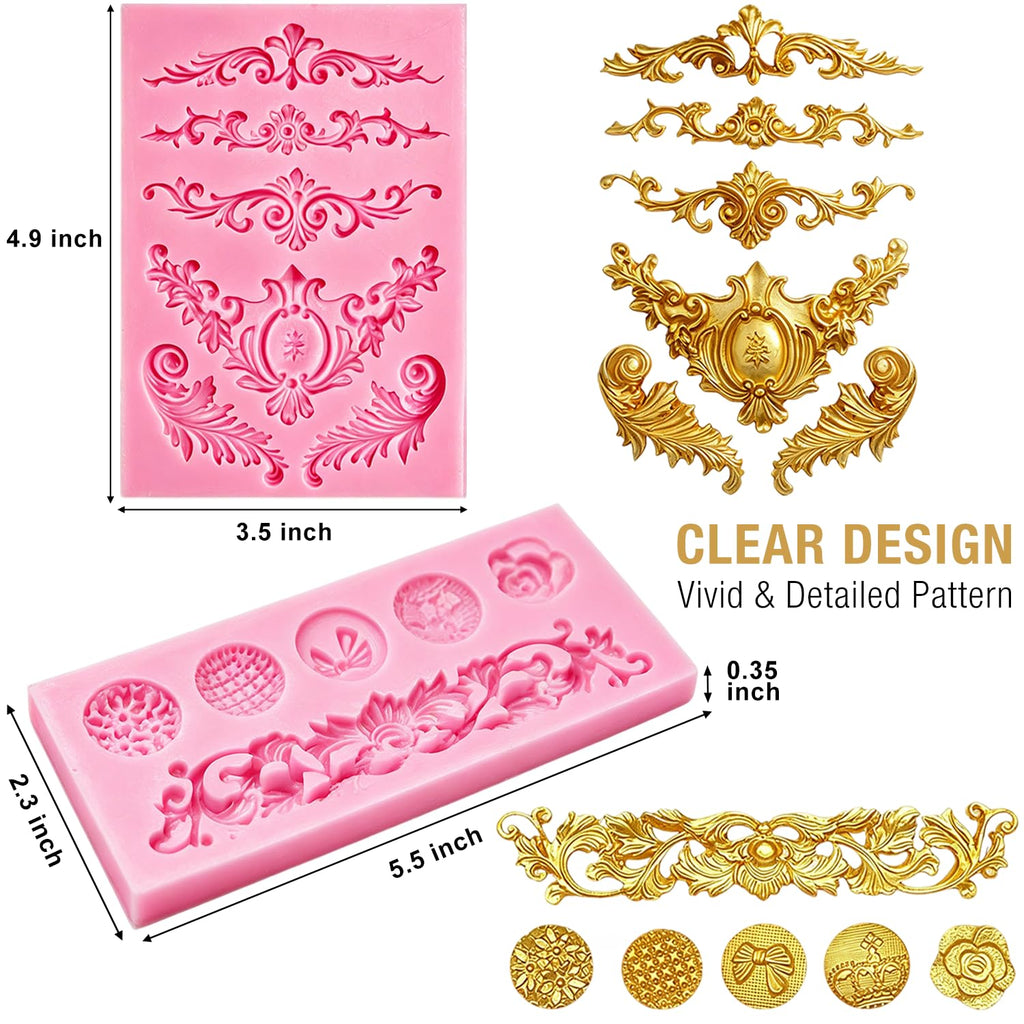 Baroque Silicone Molds, AIMEIKI 3 Pack Baroque Border Fondant Molds Scroll Lace Mold Vintage Curlicues Baking Molds for Cake Decorating, Chocolate, Cupcake Topper, Clay Crafts