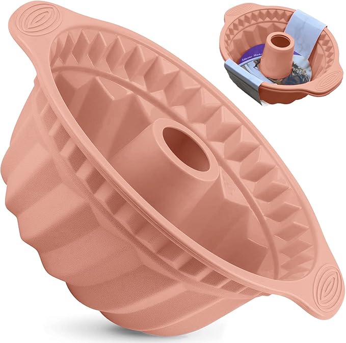 Kenond 2 Pack 9.5 Inch Silicone Fluted Cake Pan, With Sturdy Handle