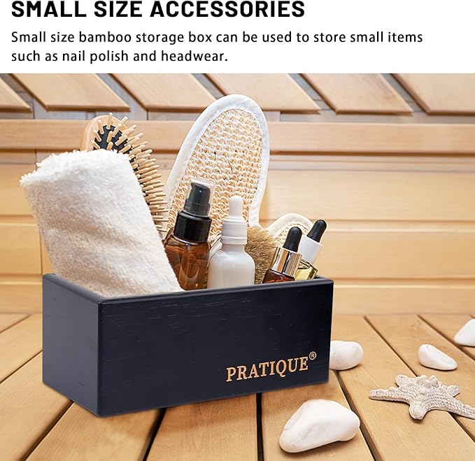PRATIQUE Bamboo Drawer Organizer - Kitchen Utensil Organizer Silverware Tray Cutlery Holder，Office Desk Supplies and Accessories,8.9 * 5.9 * 2.6inch,Black
