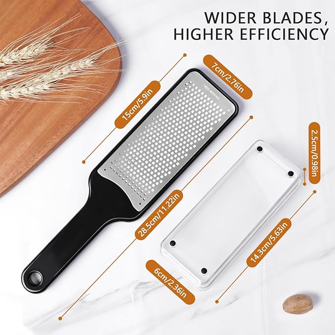 LHS Citrus Lemon Zester & Cheese Grater with Container - Zester Grater with Handle for Parmesan Cheese, Ginger, Garlic, Nutmeg, Chocolate, Fruits, with Anti-Slip Base, Dishwasher Safe