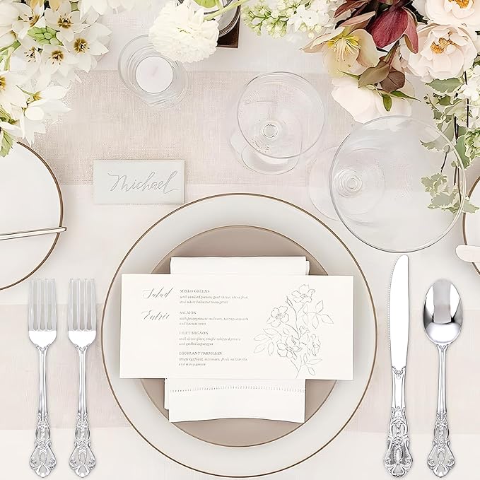 Joyido 40PCS Silver Plastic Silverware - Elegant Cutlery Sets for Party