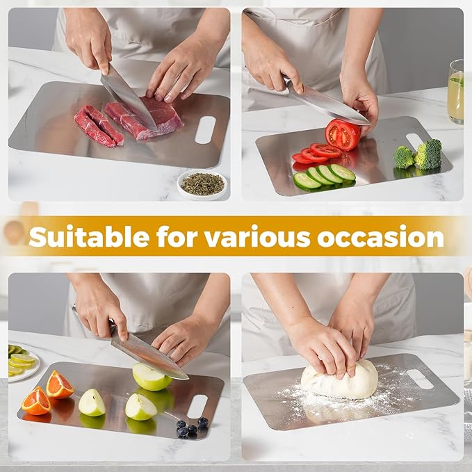 Katori Titanium Cutting Board, 100% Pure Titanium Cutting Boards for Kitchen, Double-side Available Cutting Board for Vegetables, Meat, Fruits, Easy to Store and Clean (L)