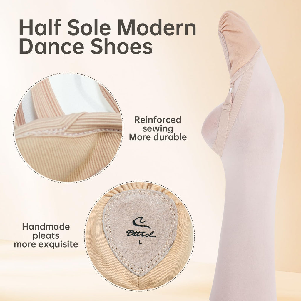 Caplancy Half Soles Dance Shoes for Women Girls Men Lyrical Pirouette Ballet Canvas Shoes Turners Dance Shoes for Contemporary (Girls/Boys) Toast XS
