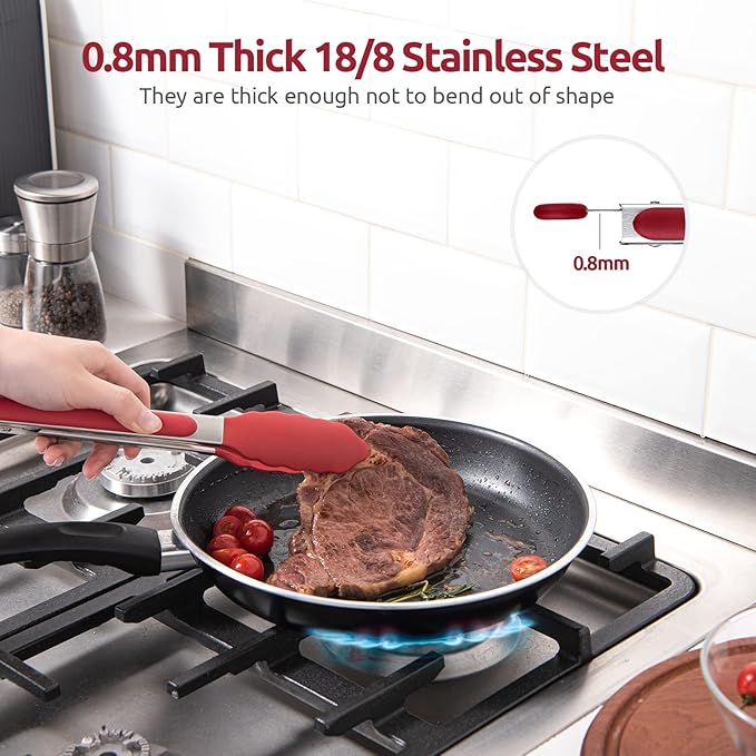 U-Taste Kitchen Tong for Cooking, 600ºF Heat-Resistant Silicone, 9in/Red