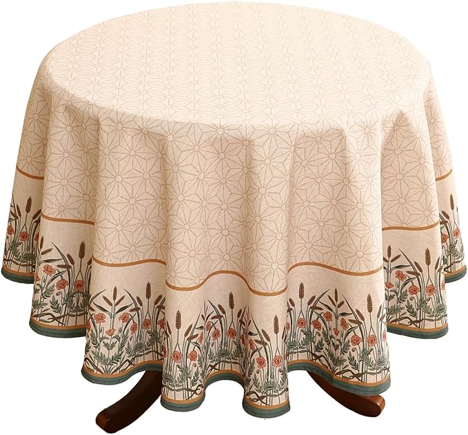 patdrea Vintage French Linen Tablecloth,Round,Diameter 55"-Cudillero