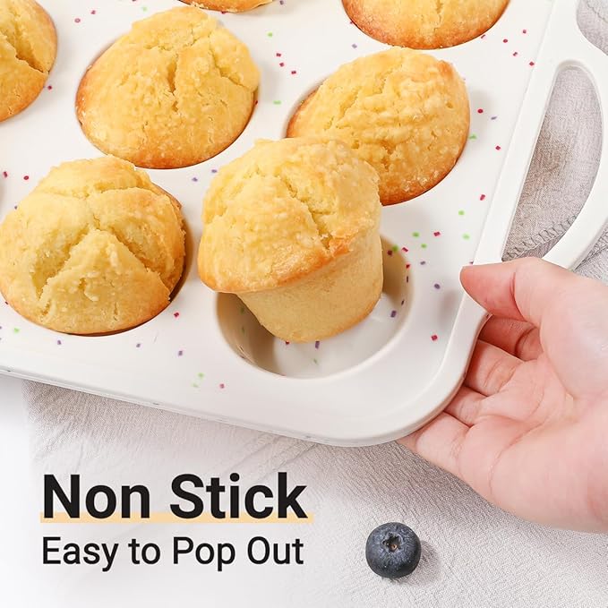 Silicone Muffin Pans for Baking, Metal Reinforced Frame 12 Cups Regular Size Silicone Cupcake Pan Nonstick Muffin Tin for Baking Muffin, Cupcake, Frittatas,BPA Free, Silicone Molds Dishwasher Safe