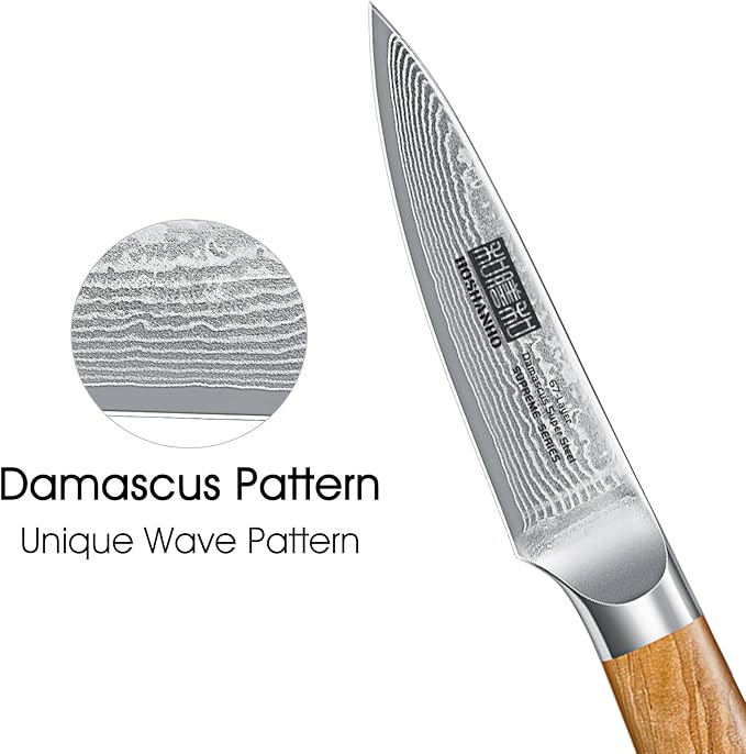HOSHANHO Damascus Paring Knife 3.75", Sharp Japanese HC Steel Fruit Knife