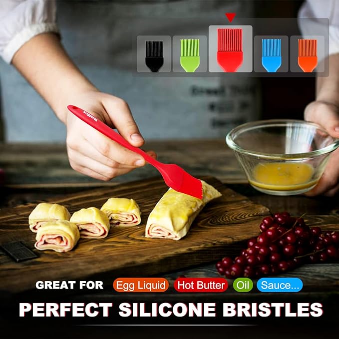 Walfos Silicone Pastry Brush, 600℉ Heat Resistasnt Basting Oil Butter Sauce Brush for Baking,BBQ Grill,Kitchen Cooking,BPA Free and Dishwasher Safe (5 Pcs)