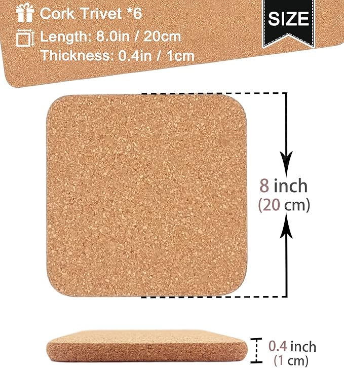 KITLAB Cork Trivets for Hot Dishes, Hot Pots and Pans, 8 Inch 6 Pcs