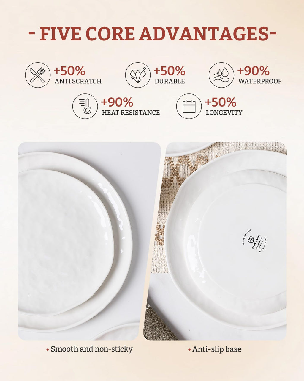 Famiware Porcelain Dinnerware Set for 6, 24-Piece, Polar White