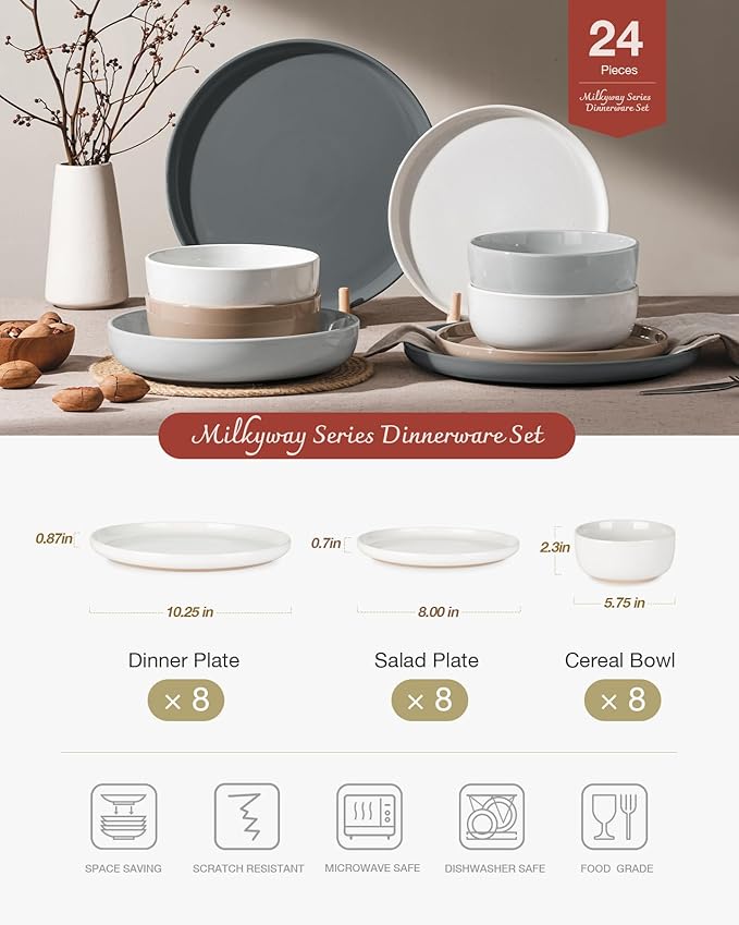 Famiware Milkyway 24-Piece Stoneware Dinnerware Set, Multi-color