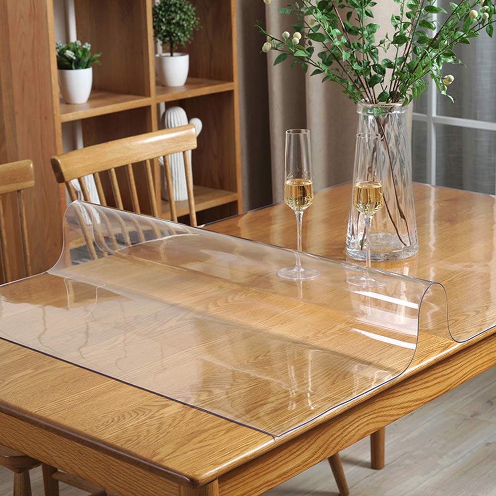 18X60 inch Clear PVC Table Protector Tablecloth Mat Plastic Tablecloth Waterproof Wipeable Vinyl Desk Pad Rectangle Wooden Sofa Patio Table Mat Billiard Desk Pad Furniture Protector Wipeable