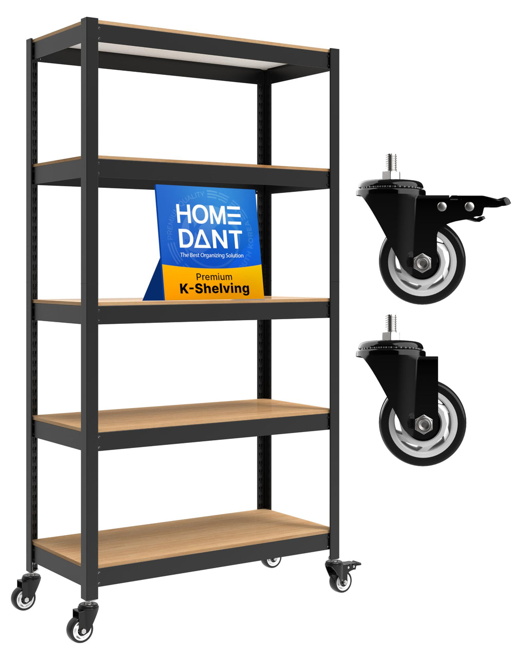 HOMEDANT House Black 36.2" W 5 Tier Rolling Storage Shelves Metal Cart