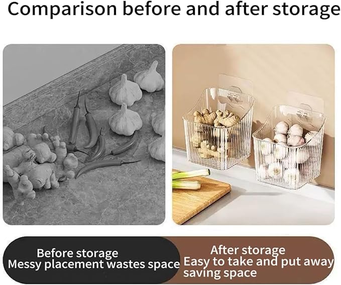 6Pack small Wall Mount Organizer, Adhesive Cabinet Door Storage Bins, Clear Makeup Container, Stackable Organizer Basket for Kitchen, Bathroom, rv, Pantry, Office，Refrigerator Small Items storage