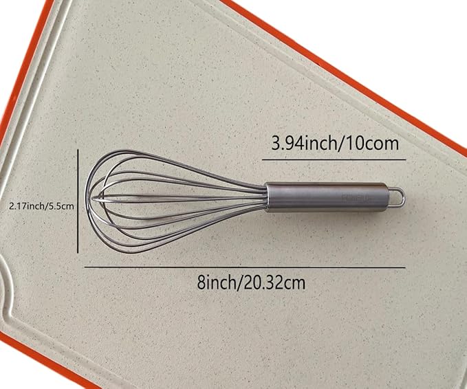 FGKEIUX 8-Inch Stainless Steel Whisk, Handheld Egg Beater for Mixing Batter, Whipping Cream